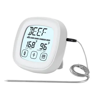 Digital kitchen food meat thermometer with stainless steel probe for cooking and outdoor BBQ.