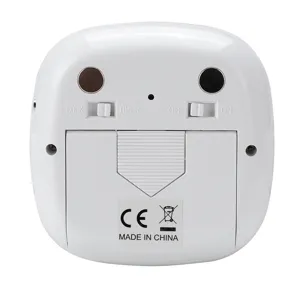 White digital kitchen timer and cooking countdown device with mode switches and battery cover.