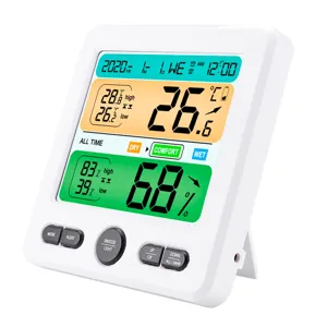 Digital Thermo-Hygrometer Indoor Temperature Humidity Monitor Clock with Large Screen