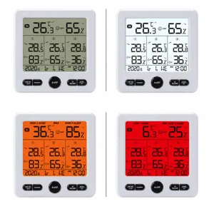 Thermo-hygromètre numérique sans fil avec 3 canaux et alarme de rétroéclairage couleur.