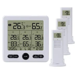 Thermo hygrometer numérique sans fil intérieur extérieur avec trois capteurs et grand écran.