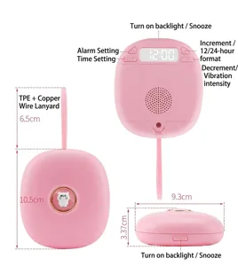Portable vibrating digital alarm clock with LED display and cute cat button design.