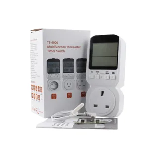 Multifunktionale digitale Thermostat Zeitschaltuhr Steckdose mit Temperaturfuehler.