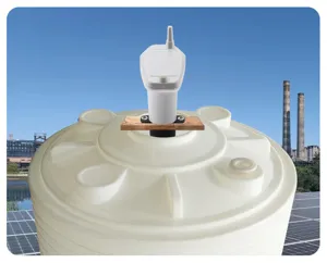 Ultrasonic liquid level meter detail view, wireless water tank monitor sensor equipment.