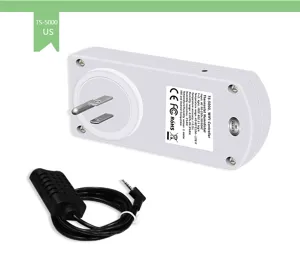 Detail view of the WiFi smart thermostat controller socket with temperature and humidity sensor probe.