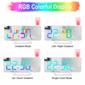 RGB colorful gradient projection alarm clock LED screen mirror digital desktop minimalist clock