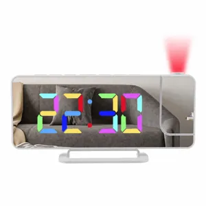 RGB colorful gradient projection digital alarm clock with LED large screen mirror surface.