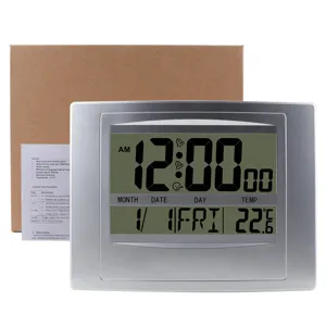 Multifunctional digital electronic wall clock with large LCD screen and temperature display for home use