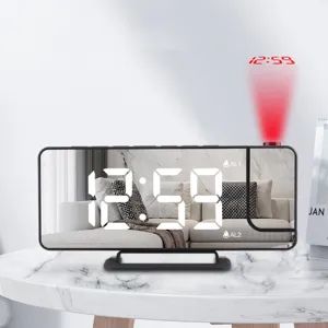 LED Digital Projection Alarm Clock Modern Electronic Table Clock Mirror Display USB Charging Bedside Clock Home Office