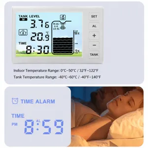 Ultrasonic digital water level meter for home water tanks with high and low alarm functions.