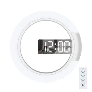 Modern LED Hollow Wall Clock Digital Mirror Clock with Remote Control for Home Decor