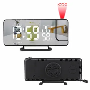 Réveil Projecteur Numérique LED avec Affichage de Température et Humidité de Bureau