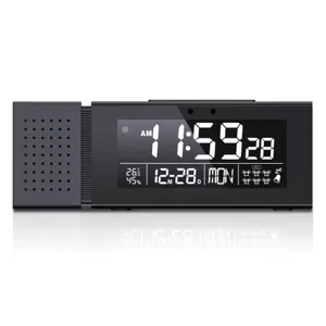 Multi-functional digital alarm clock with radio temperature humidity display for bedroom home office