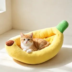 Cute Banana Pet Bed Soft Fleece Warm Cat Nest Comfortable Dog Sleeping House Cute Fruit Design Puppy Cushion Mat