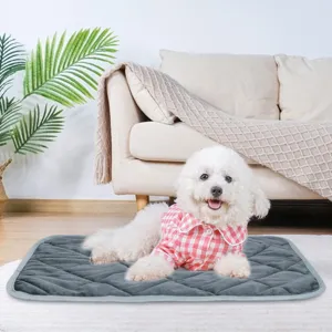 Grey quilted pet thermal blanket for dogs and cats warm winter sleeping mat for home use