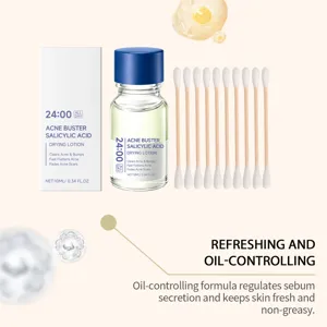 Acne buster salicylic acid drying lotion set with cotton swabs for clear skin care 10ml