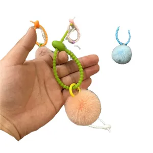 Creative colorful plush pom pom keychain with silicone ring for bags and accessories