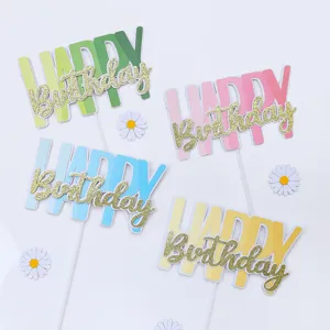 Decorazioni per torte con sfumature colorate e scritta Happy Birthday glitterata oro