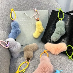 Cute Plush Sock Shape Twist Knot Keychain For Women Candy Color Bag Pendant Accessories Car Key Ring Hanging Decor Gift
