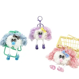 Adorable curly-haired plush doll keychain set for backpack charms and small gifts