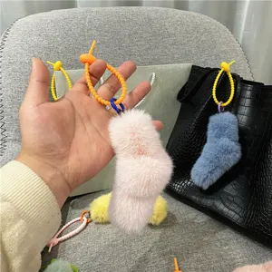 Cute plush sock bag charm with candy-colored twist loop for keychain accessory