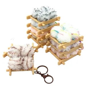 Cute plush fermented tofu keychain charm for bags and keys with wooden frame design