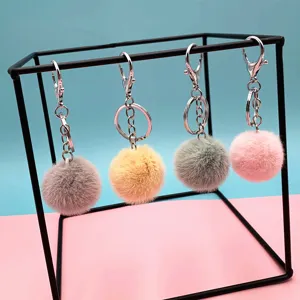 Cute Soft Plush Pompom Keychain Candy Color Round Fur Ball Key Ring Car Bag Charm Pendant Creative Accessory Gift For Women