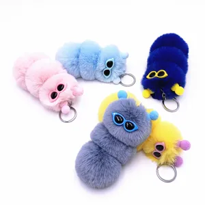 Cute colorful plush caterpillar keychains with sunglasses cartoon bag charms