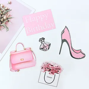 Roze mode-thema verjaardagstaart toppers met hoge hakken parfum en handtas ontwerpen