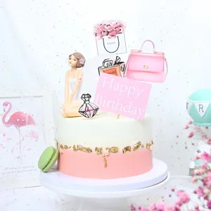Elegante roze taartdecoratie set met feeënbeeldje en accessoires