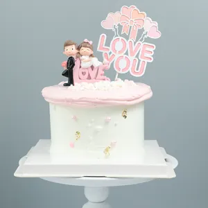 Valentijnsdag taarttopper set met schattig koppel en I LOVE YOU hartje