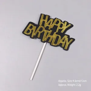 Topper per torta Happy Birthday glitter nero e oro per decorazioni festa compleanno