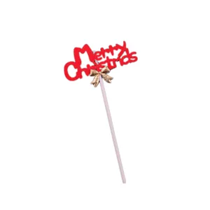 Decorazione per torta Merry Christmas rossa con fiocco glitterato dorato lucido