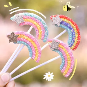 Decorazioni per torte arcobaleno glitterate con stella d'argento per compleanni