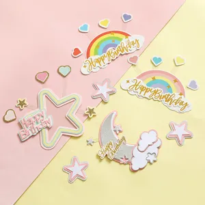 Set di Decorazioni per Torte Buon Compleanno Stile Ins Luna Stella Arcobaleno Nuvola per Feste di Compleanno Bambini Baby Shower Forniture per Pasticceria