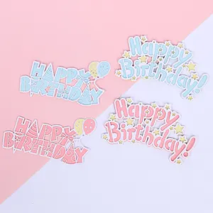 Creative Happy Birthday cake toppers in pink and blue with star and balloon designs