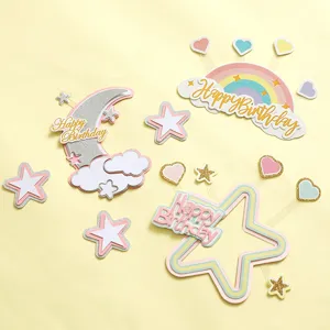Topper per torta di compleanno luna arcobaleno e stelle in stile Ins per feste