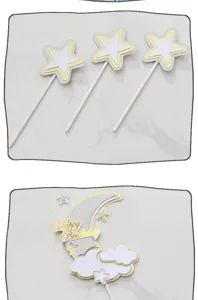 Decorazioni per torte a forma di stella e luna glitterate con scritta Happy Birthday