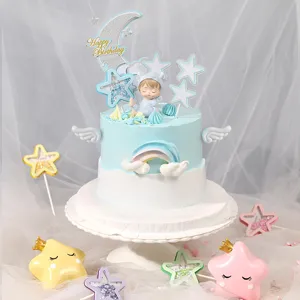 Set decorazioni torta compleanno stile Ins con stelle glitterate e neonato che dorme