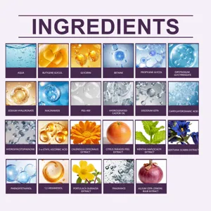 Tabella ingredienti dei dischetti tonici viso HOYGI con estratti botanici e formula idratante.