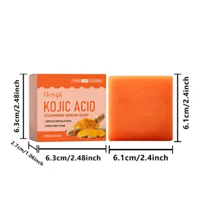 Savon de serum nettoyant a l'acide kojIQUE HOYGI vue detaillee montrant les dimensions.