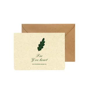 Juego de tarjetas de felicitación vintage con diseño de hoja y sobre marrón kraft