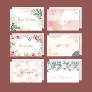Tarjetas de felicitación florales de acuarela hechas a mano con sobres dorados set de 6