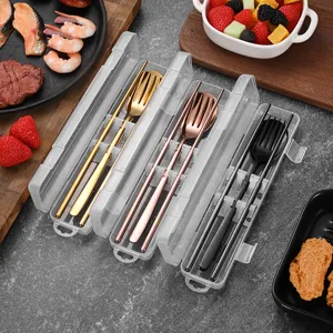 Portable Stainless Steel Utensil Set With Travel Case Reusable Spoon Fork Chopsticks For Camping School Office Dinnerware