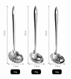 Vista dettagliata di mestoli e schiumarole in acciaio inox da 27 cm con dimensioni