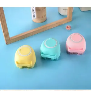 Silicone pet bath brush detail showcasing soft silicone bristles and comfortable grip handle.