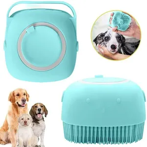 Silicone pet bath brush for dogs and cats, soft massaging grooming tool for daily cleaning bath.
