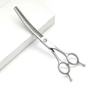 Professional pet grooming thinning scissors for dogs and cats, stainless steel detail hair tool.