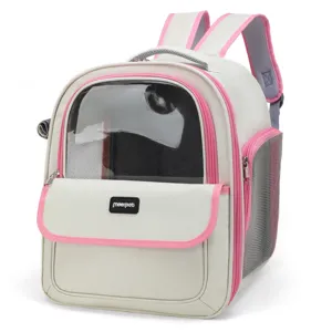 Sac à dos transparent et respirant pour animaux avec filet latéral et bretelles pour les voyages.