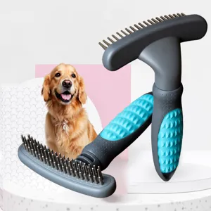 Pet Grooming Comb Stainless Steel Double-Row Dog Cat Deshedding Brush Hair Removal Tool For Long Haired Pets Daily Care Massage Comb